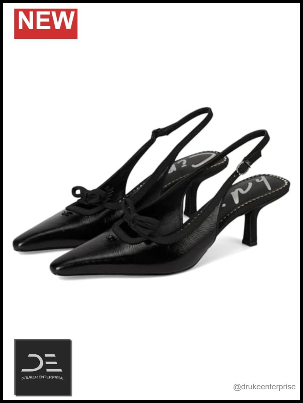 Pointed Toe Slingback Pumps Kitten Heel 2.5" Patent Finish